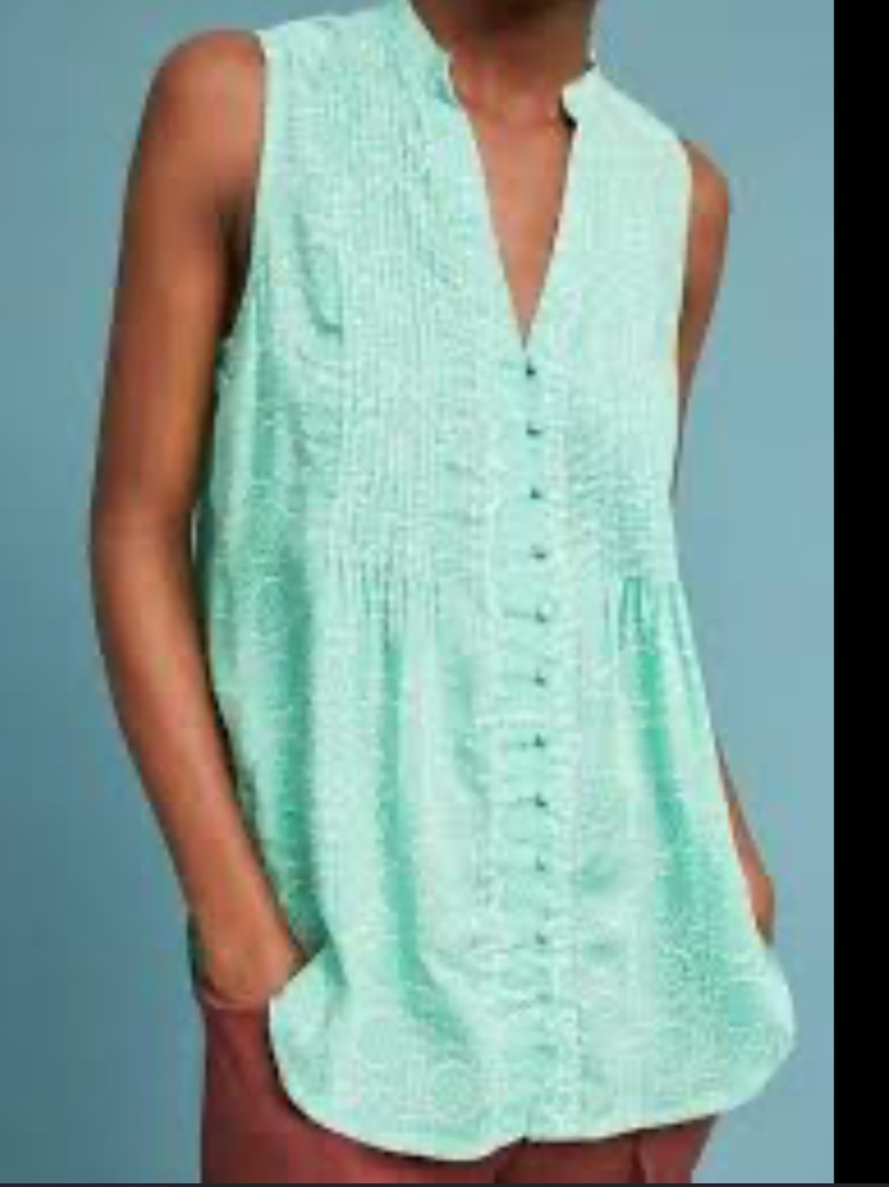 Maeve by Anthropologie Petunia Pintuck Blouse Green Button Front Garden PaisleyM